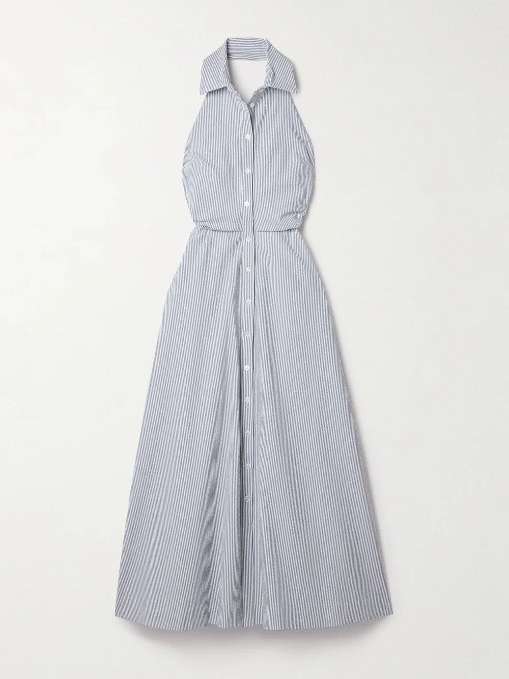 Veronica Beard Mackey Striped Cotton-blend Seersucker Halterneck Midi Dress in off-white