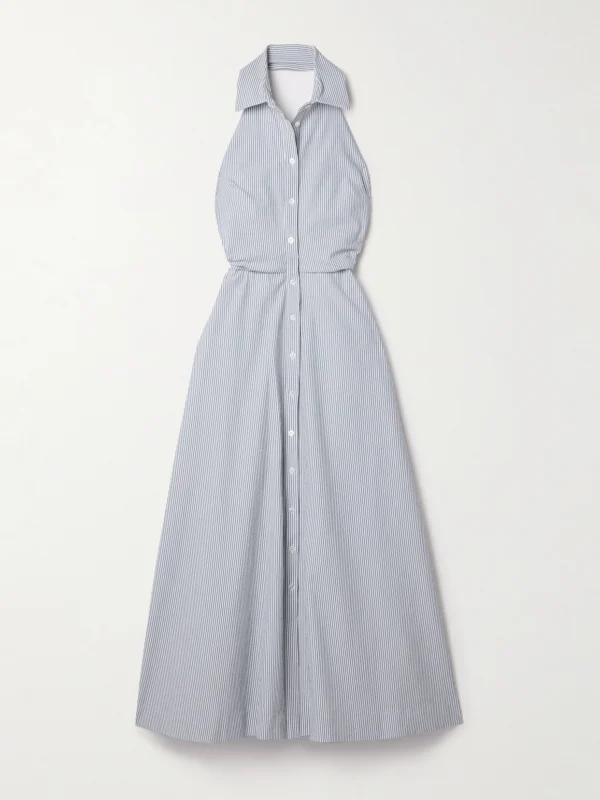 Veronica Beard Mackey Striped Cotton-blend Seersucker Halterneck Midi Dress