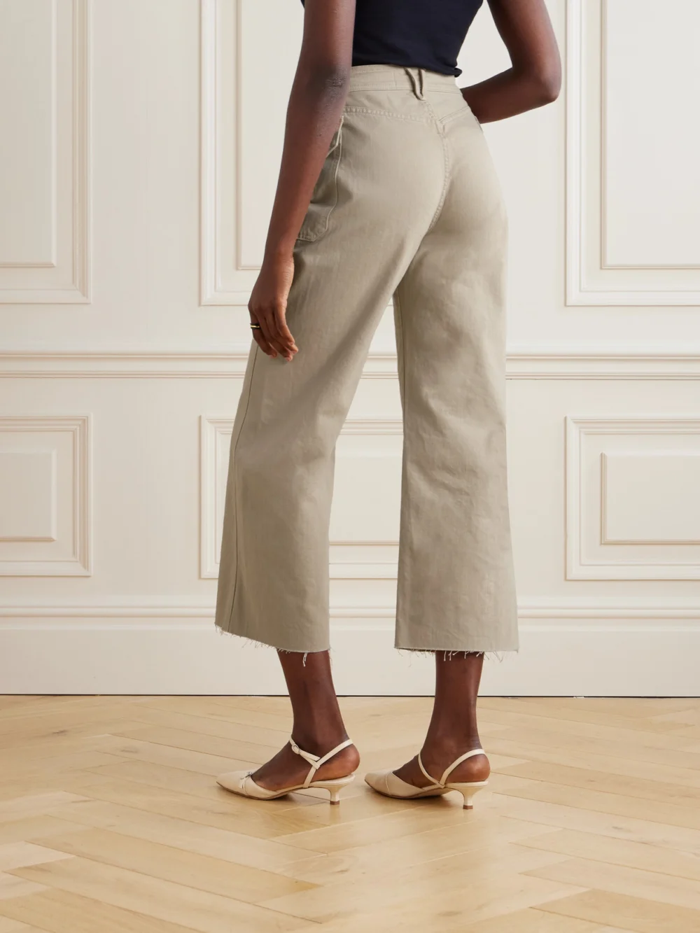 Back view of the Veronica Beard Taylor Cropped High-rise Wide-leg Jeans