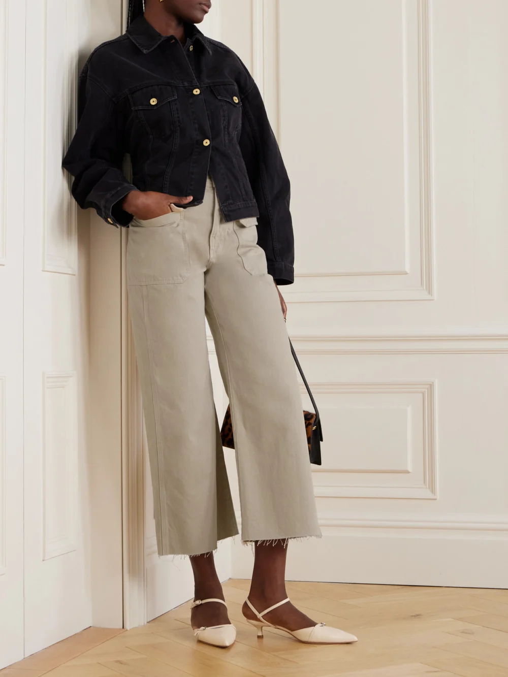 Veronica Beard Taylor Cropped High-rise Wide-leg Jeans, worn by a model