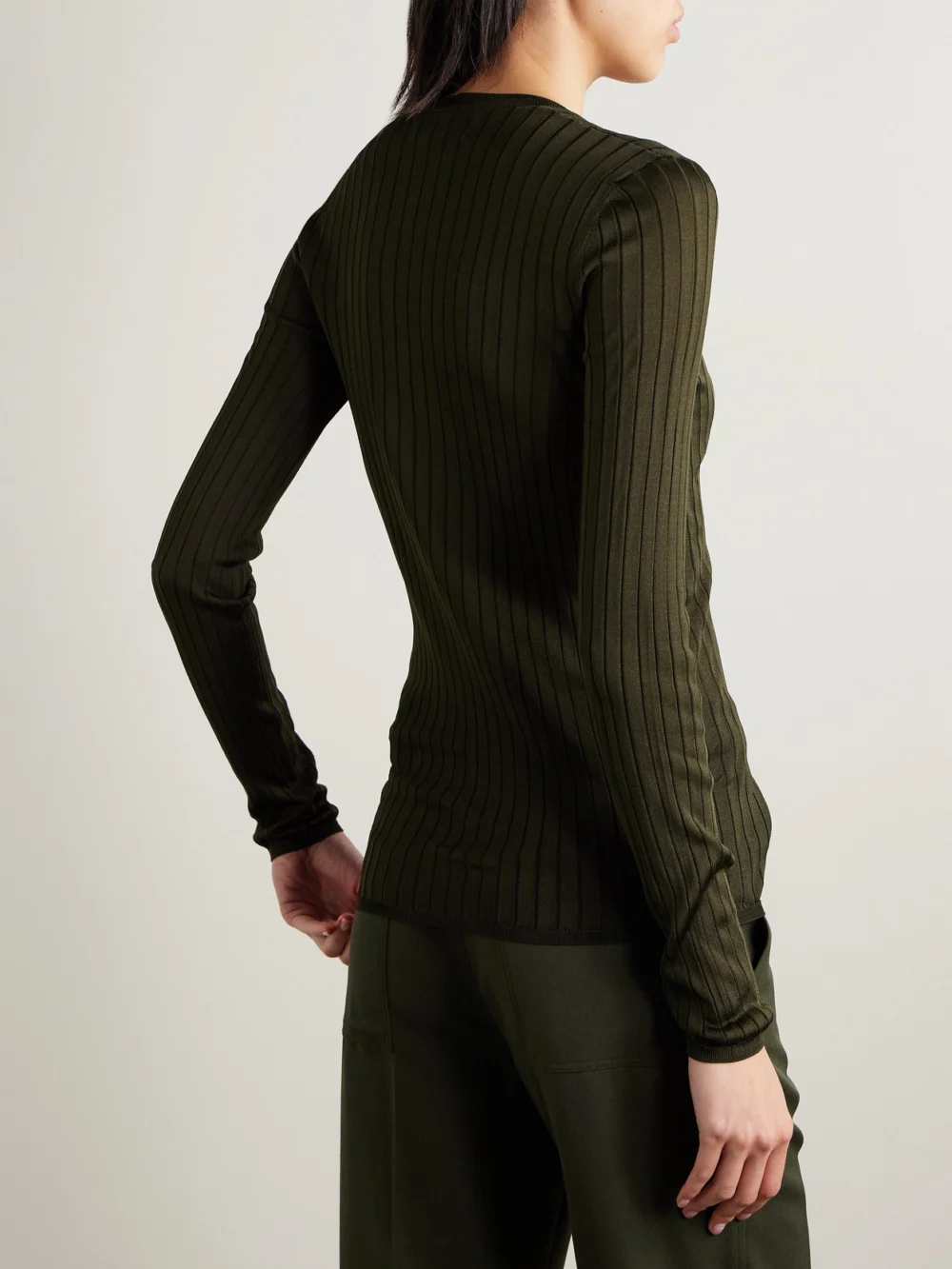 Back view of the Veronica de Piante Elena Ribbed Silk-crepe Sweater