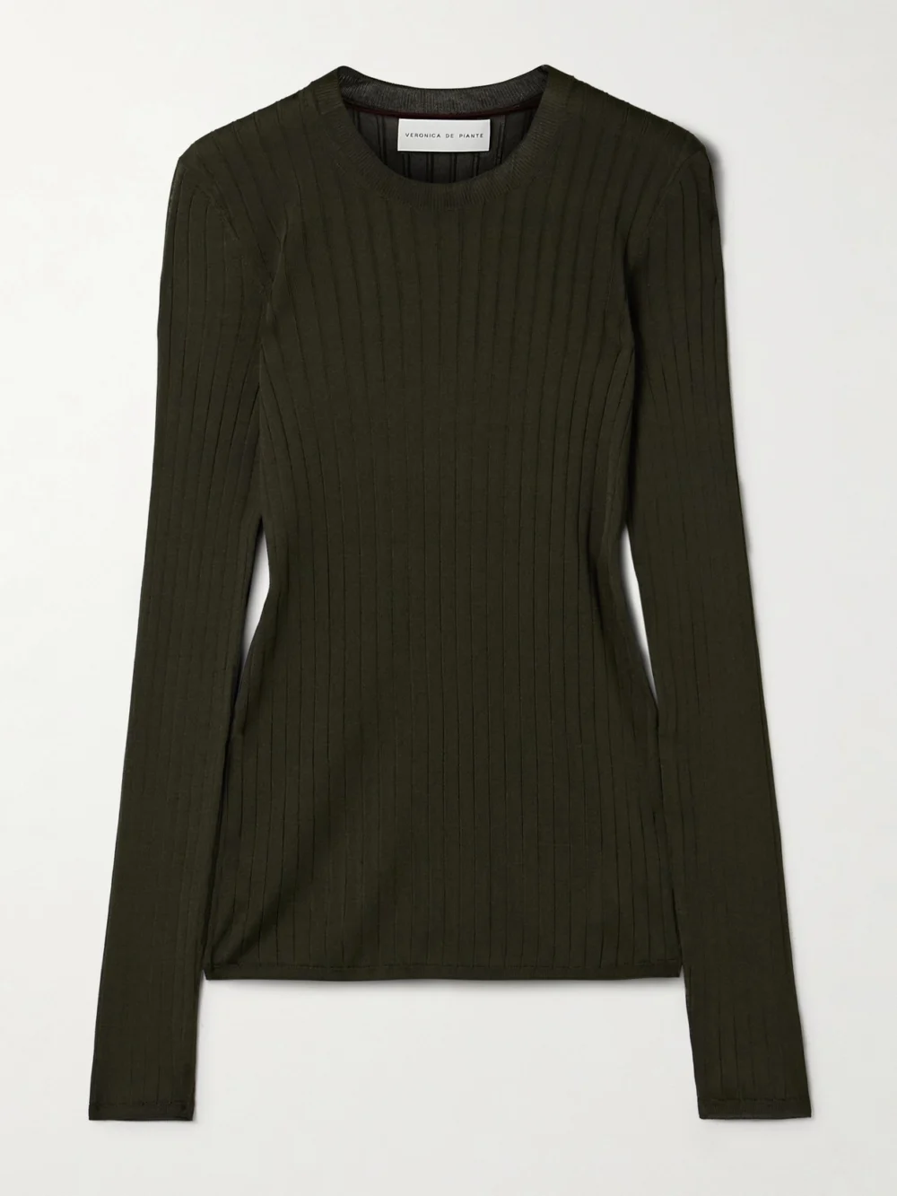 Veronica de Piante Elena Ribbed Silk-crepe Sweater in dark green