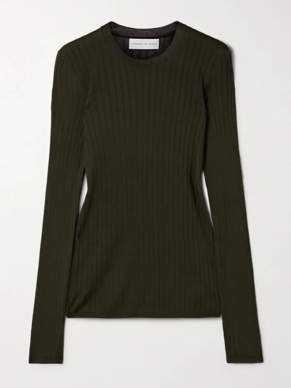 Veronica de Piante Elena Ribbed Silk-crepe Sweater