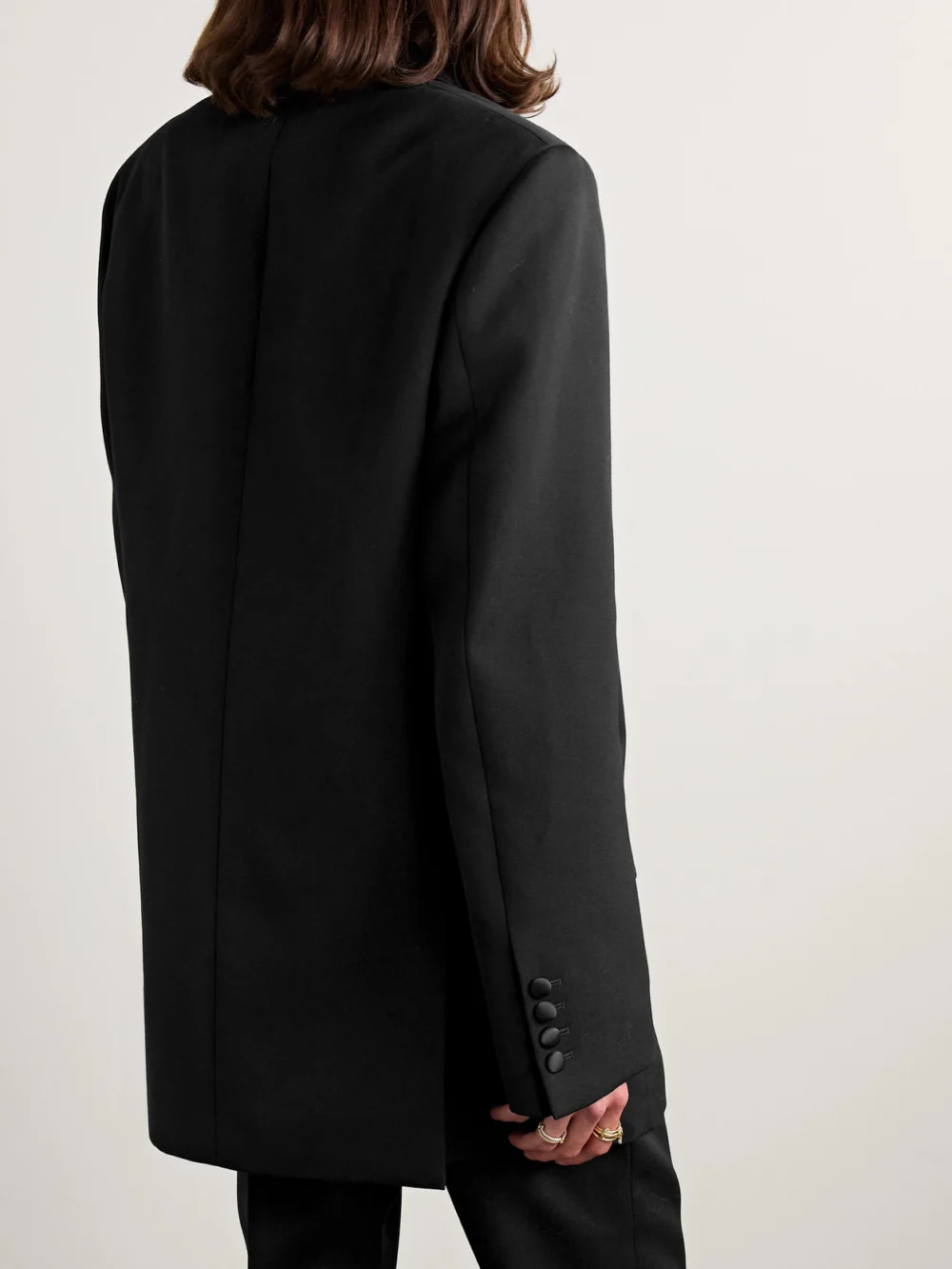 Back view of the Veronica de Piante Evelyn Satin-trimmed Grain De Poudre Wool Blazer