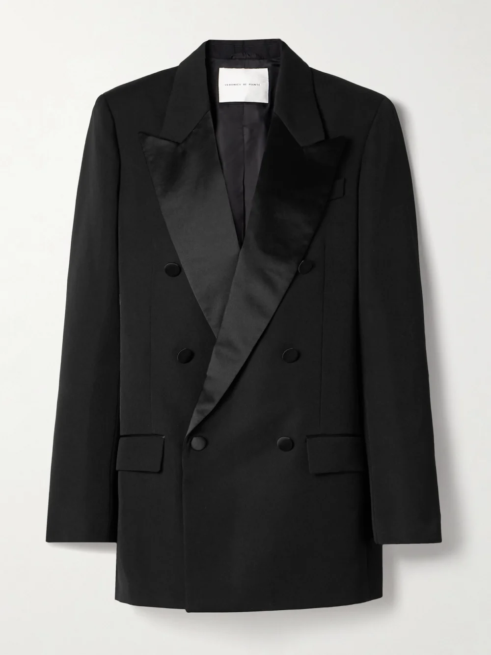 Veronica de Piante Evelyn Satin-trimmed Grain De Poudre Wool Blazer in black