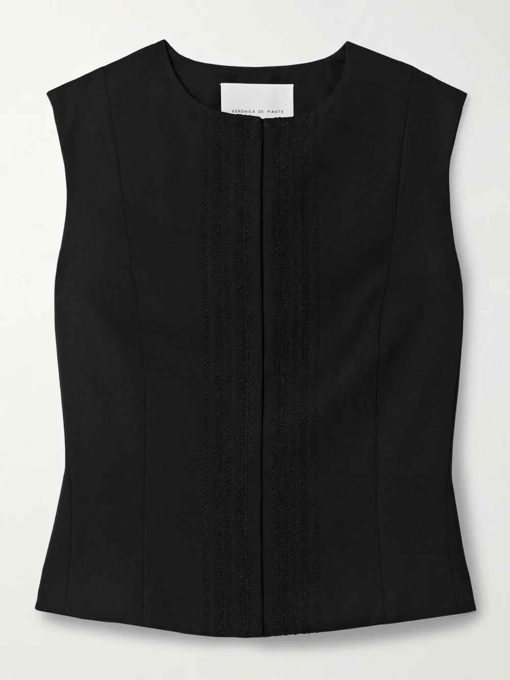 Veronica de Piante Robie Embroidered Grain De Poudre Wool Vest in black