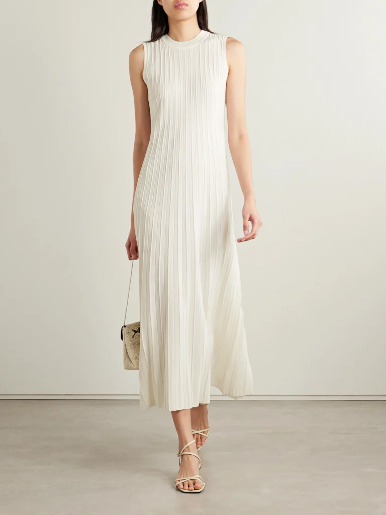 Veronica de Piante Zeta Ribbed-knit Silk Midi Dress