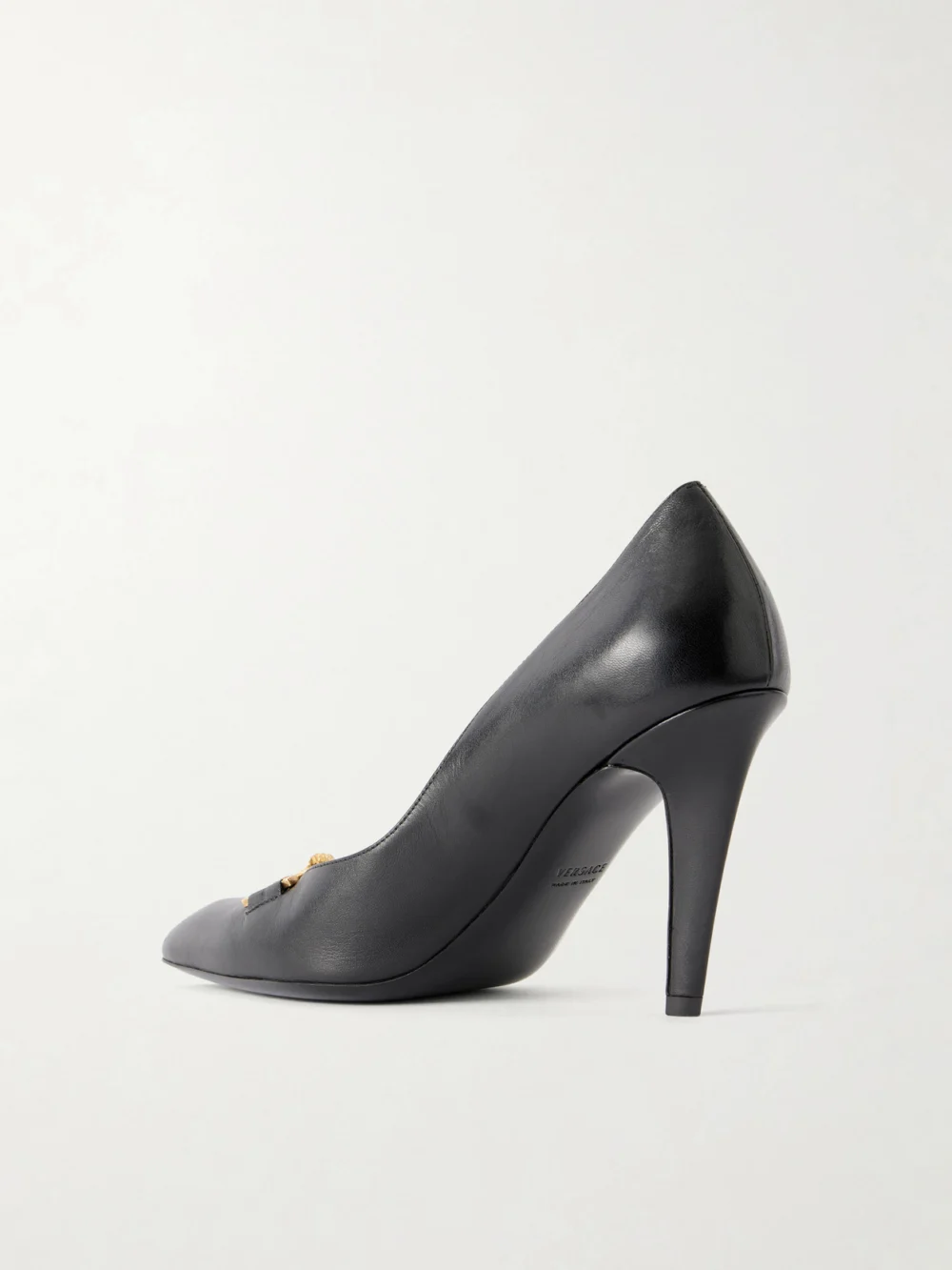 Back view of the Versace Clelia 90 Medusa-embellished Leather Pumps