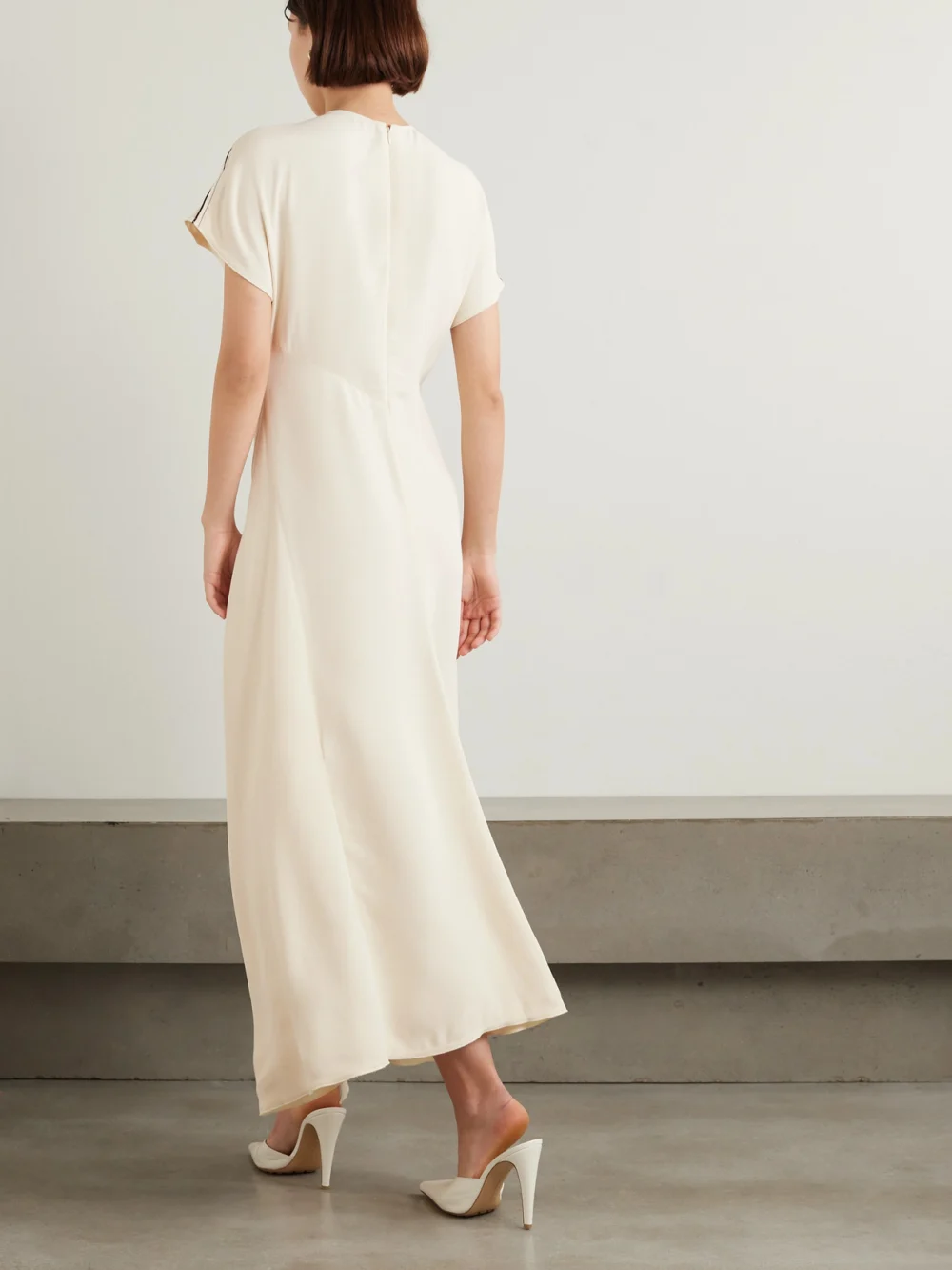 Back view of the Victoria Beckham Asymmetric Tie-detailed Cady Midi Dress