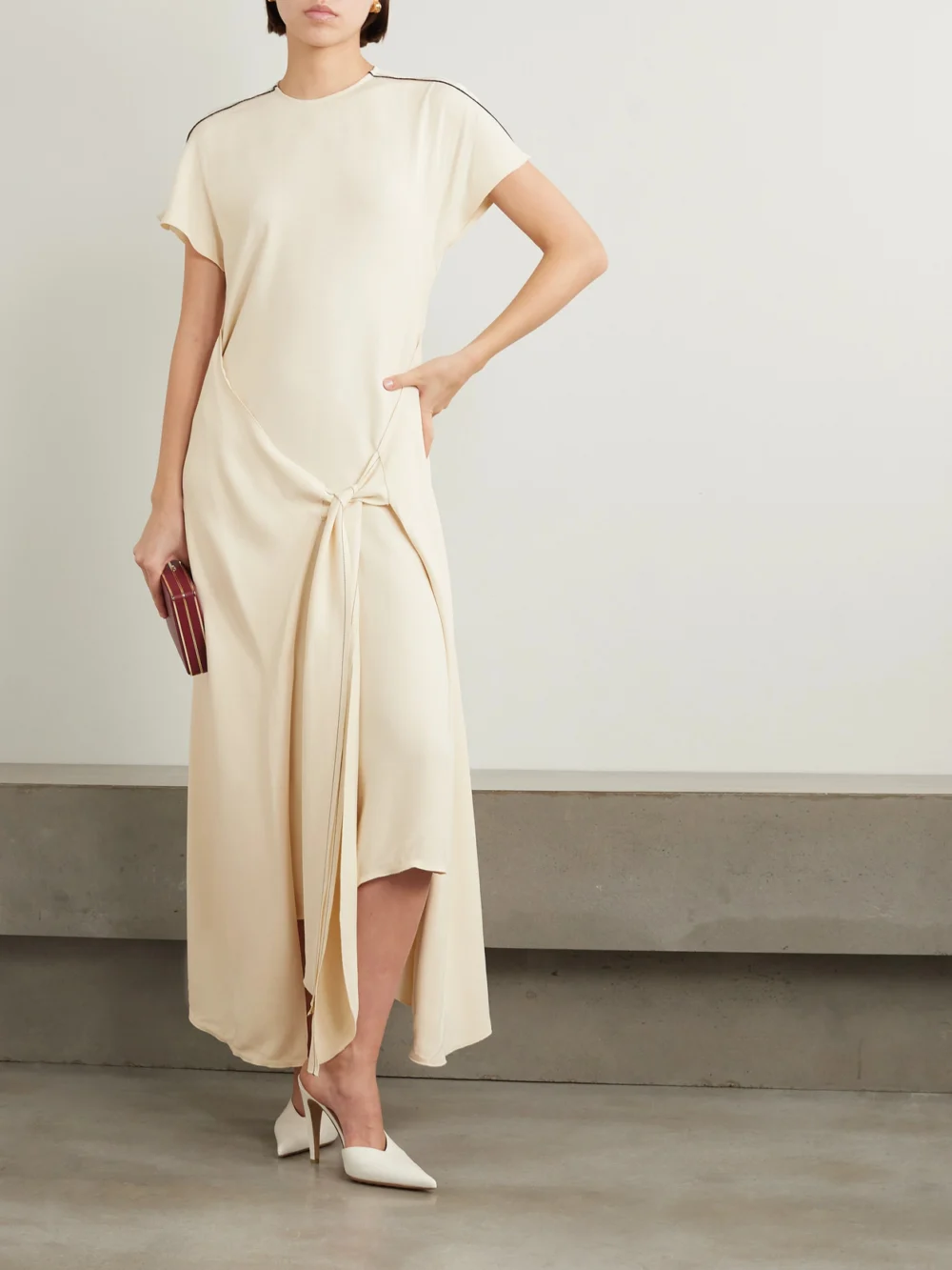 Victoria Beckham Asymmetric Tie-detailed Cady Midi Dress, worn by a model