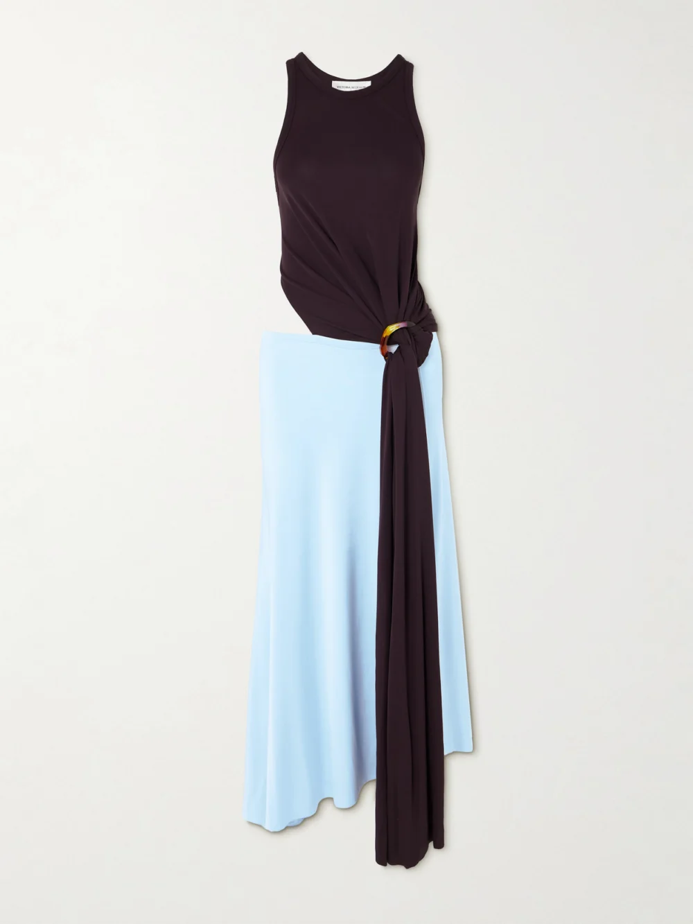 Victoria Beckham Embellished Two-tone Cutout Jersey Midi Dress in brown