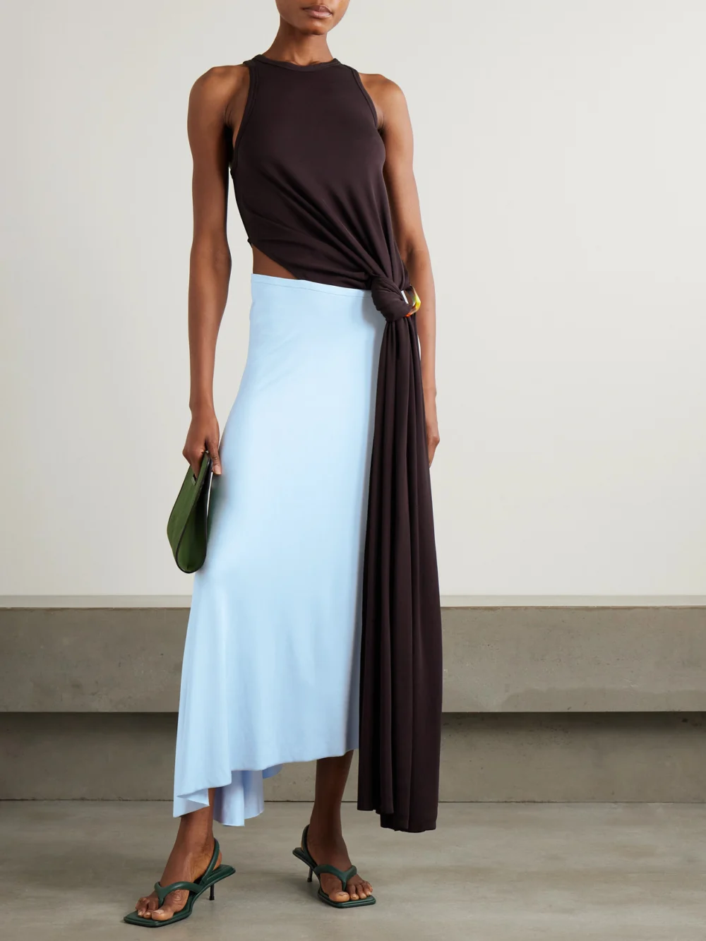 Victoria Beckham Embellished Two-tone Cutout Jersey Midi Dress, worn by a model