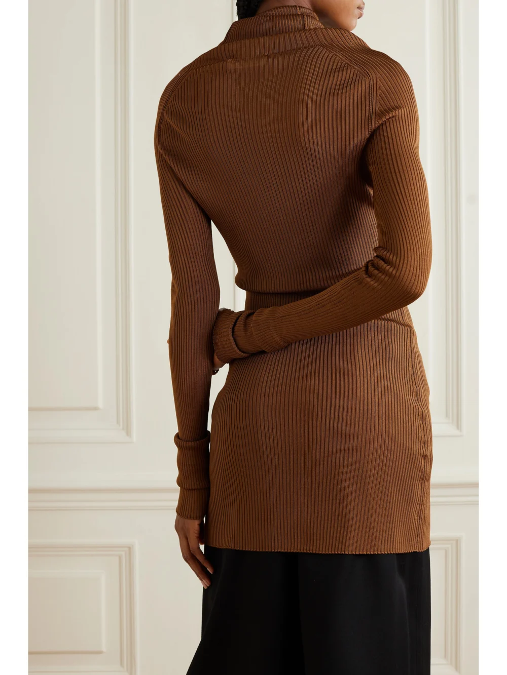 Back view of the Victoria Beckham Ribbed-knit Turtleneck Top