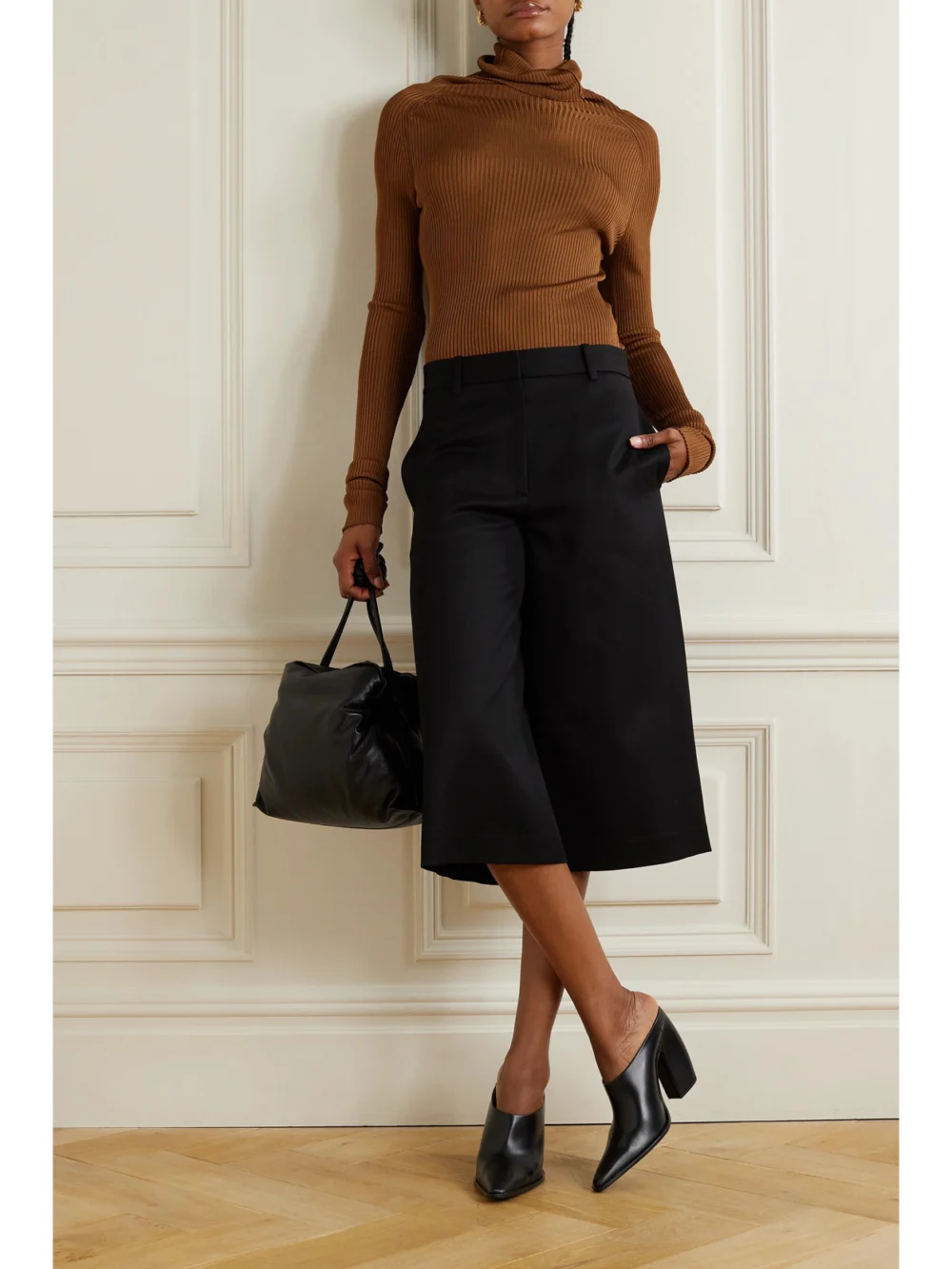 Victoria Beckham Ribbed-knit Turtleneck Top, worn by a model