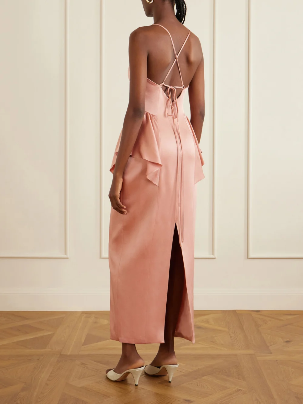 Back view of the Violante Nessi Newton Scarf-detailed Silk Crepon-trimmed Cady Gown