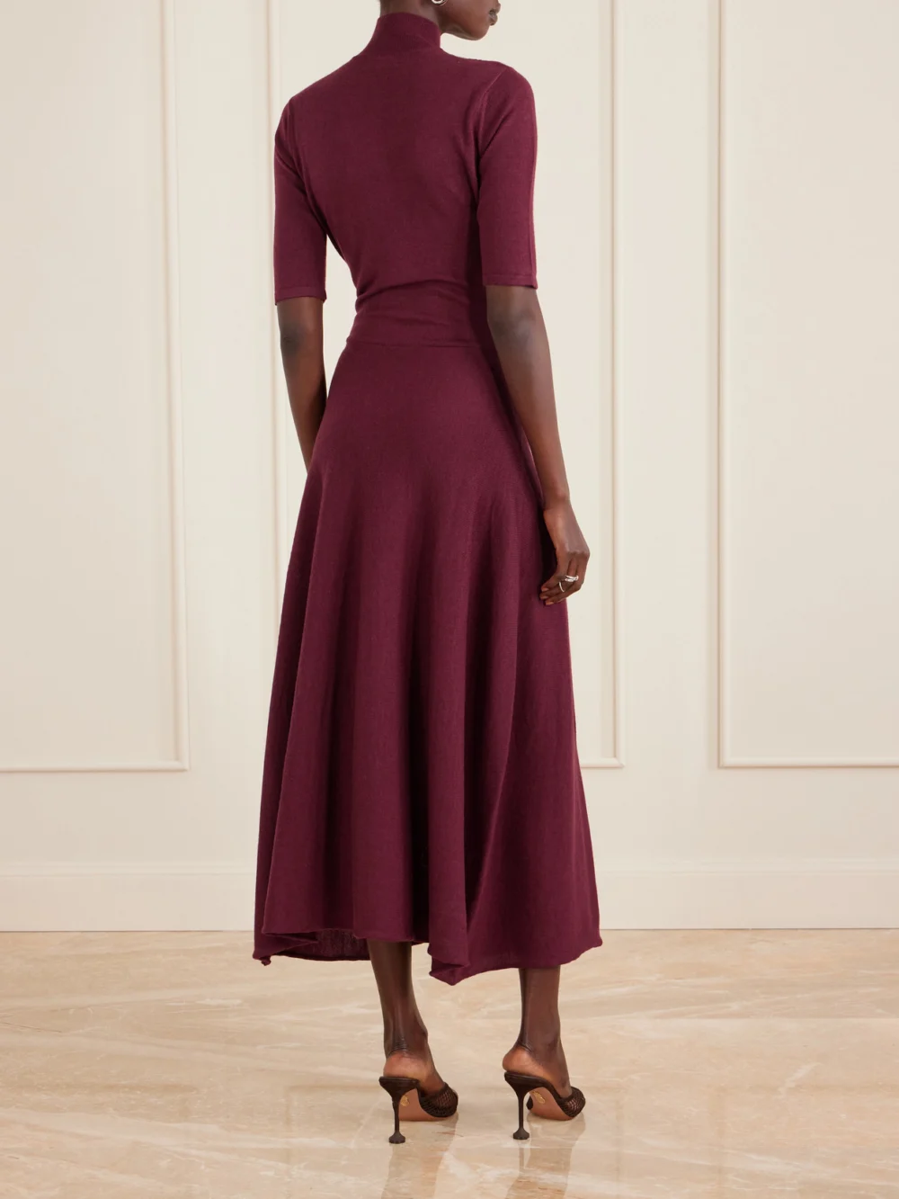 Back view of the Violante Nessi Takashi Tie-detailed Ribbed Merino Wool Midi Dress