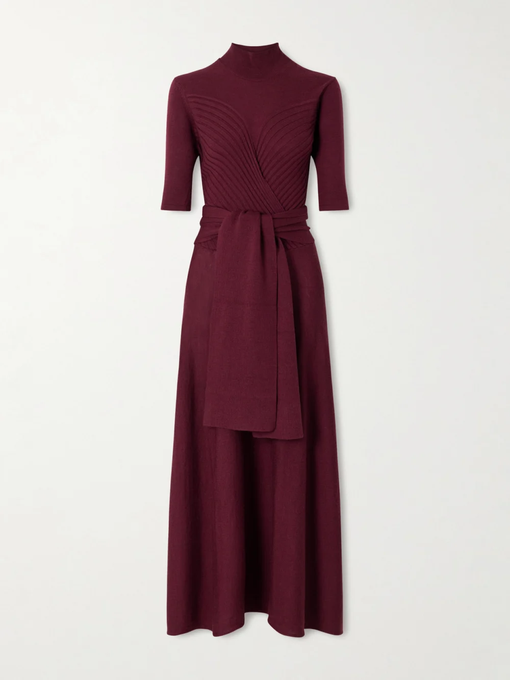 Violante Nessi Takashi Tie-detailed Ribbed Merino Wool Midi Dress in burgundy