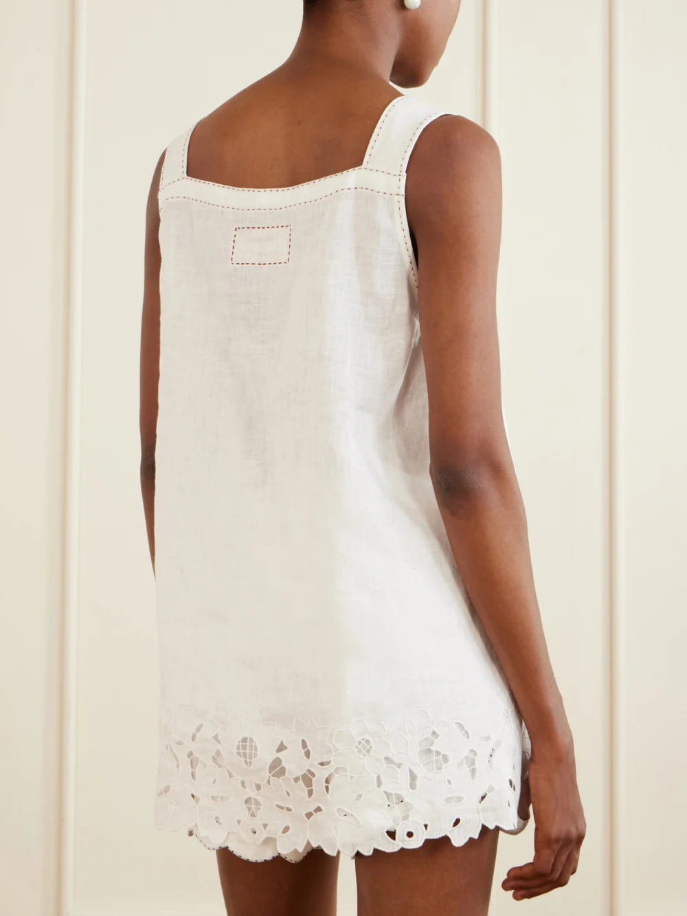 Back view of the Vita Kin Galatea Broderie Anglaise-trimmed Linen Mini Dress