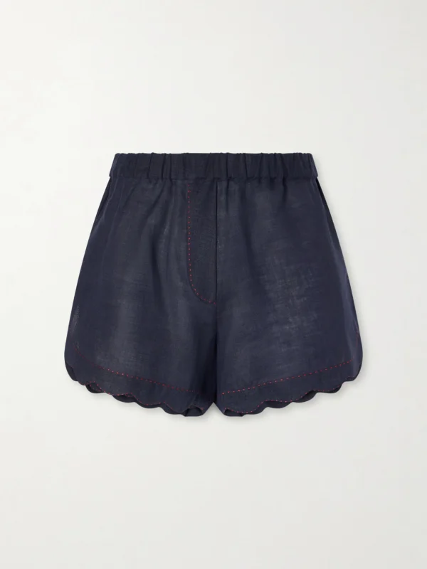 Vita Kin Gatsby Scalloped Broderie Anglaise-trimmed Linen Shorts
