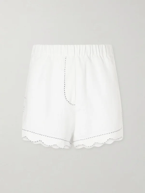 Vita Kin Gatsby Scalloped Broderie Anglaise-trimmed Linen Shorts