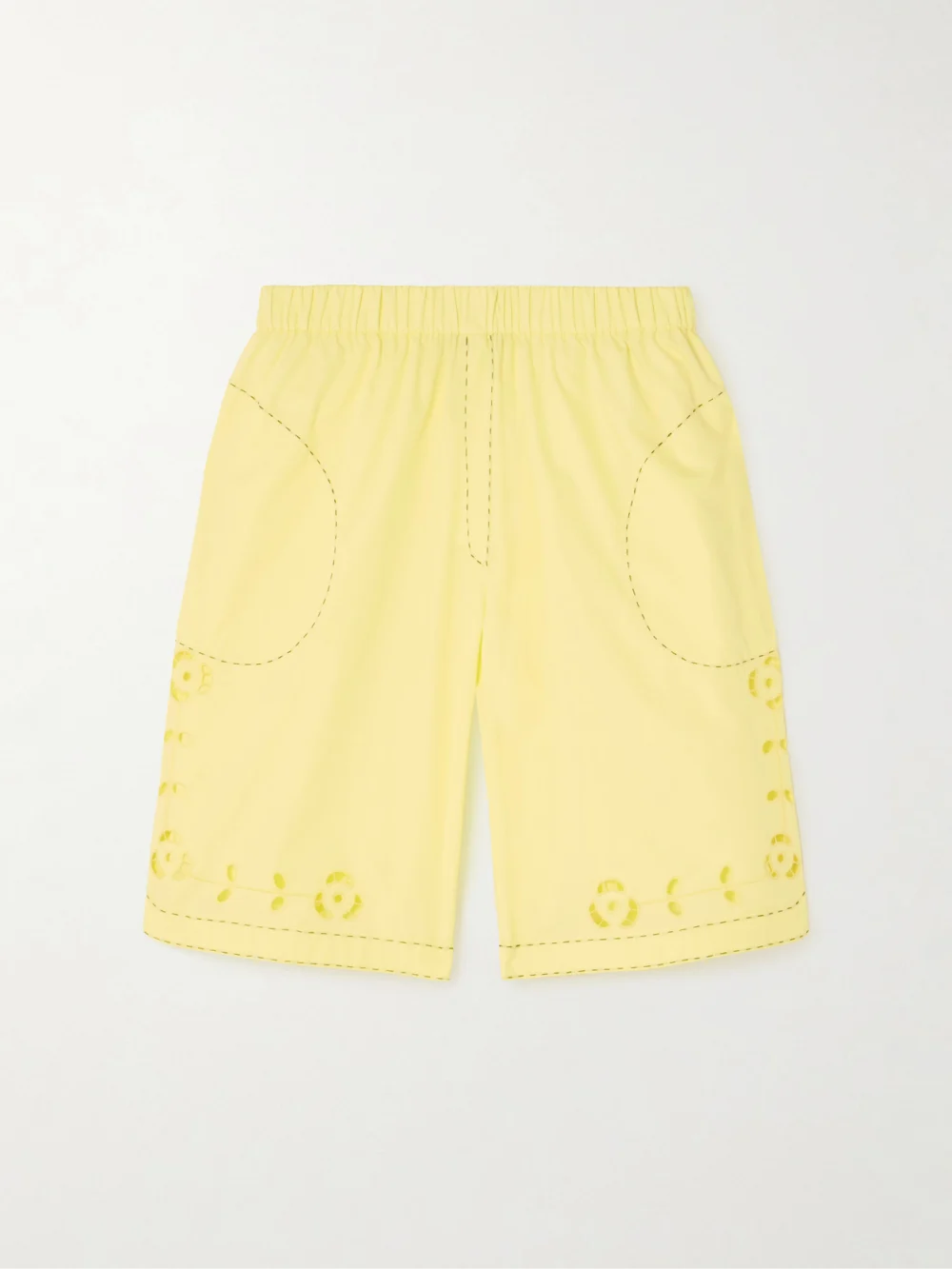 Vita Kin La Vie En Rose Broderie Anglaise Cotton-poplin Shorts in yellow