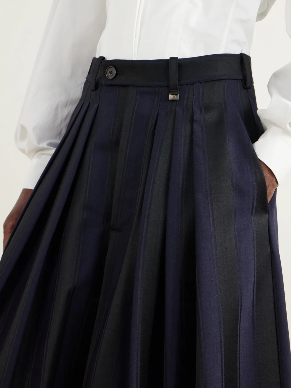 Close-up detail of the Vivienne Westwood Striped Satin-wool Culotte Shorts