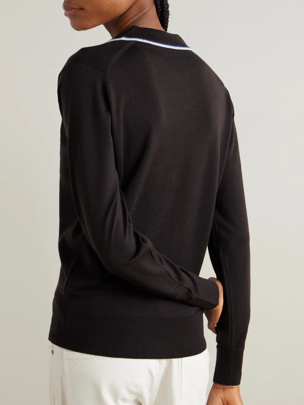 Back view of the Wales Bonner + John Smedley Henry Merino Wool Polo Sweater