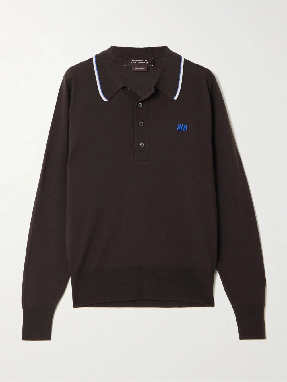 Wales Bonner + John Smedley Henry Merino Wool Polo Sweater in dark brown