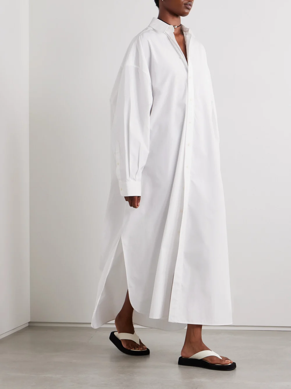 WARDROBE.NYC Oversized Cotton-poplin Maxi Shirt Dress, worn by a model