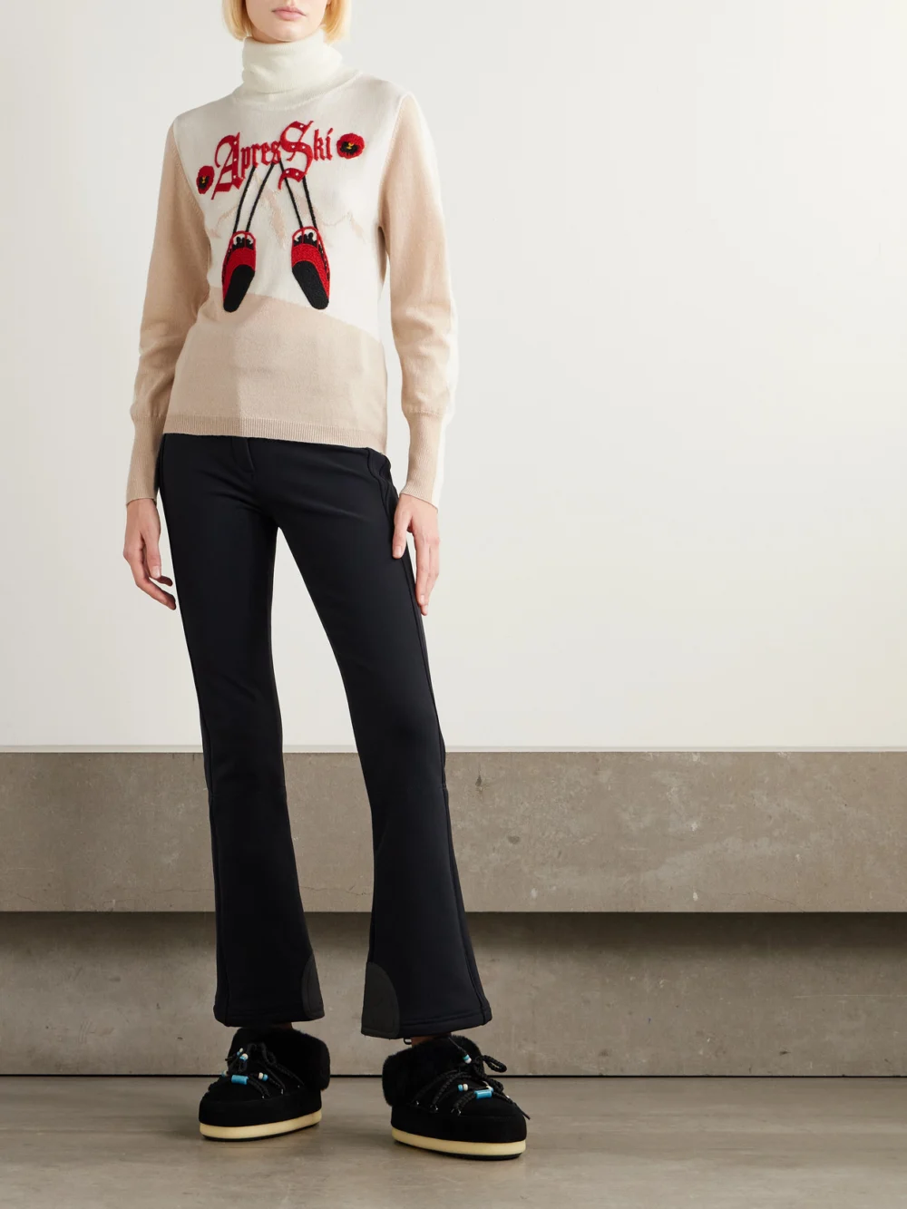 We Norwegians + Markarian Aprés Ski Embroidered Jacquard-knit Wool and Cashmere-blend Turtleneck Sweater, worn by a model