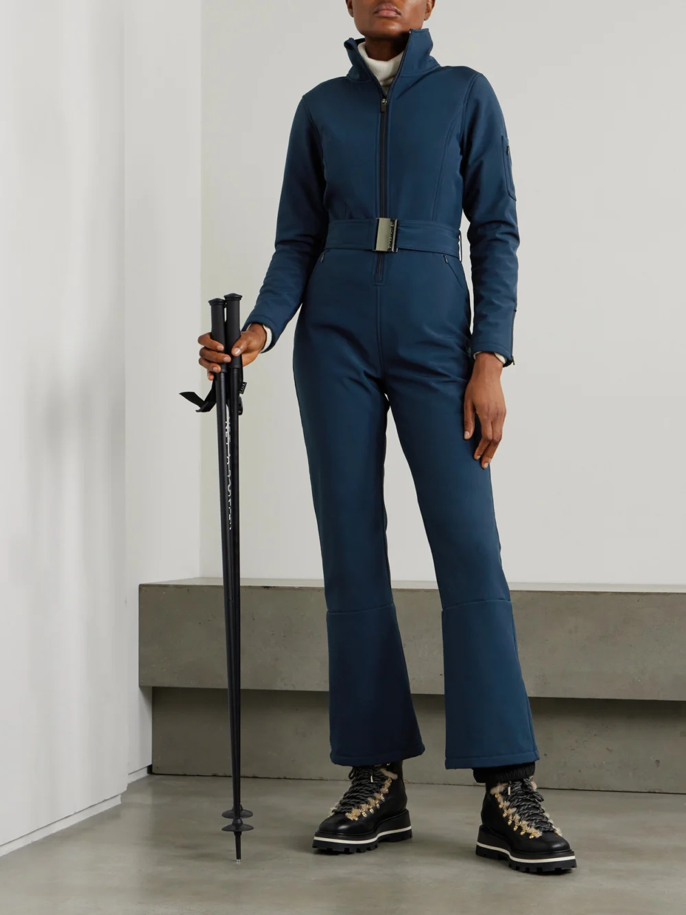 We Norwegians Tyn Belted Stretch-jersey Jumpsuit, worn by a model