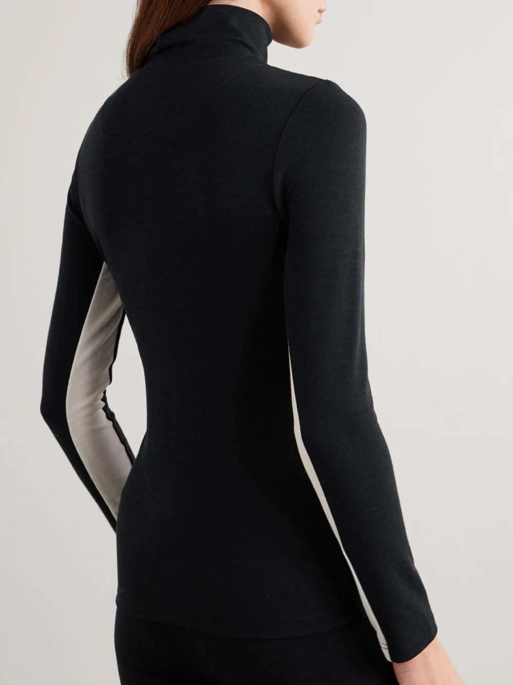 Back view of the We Norwegians Voss Striped Merino Wool-blend Piqué Ski Top