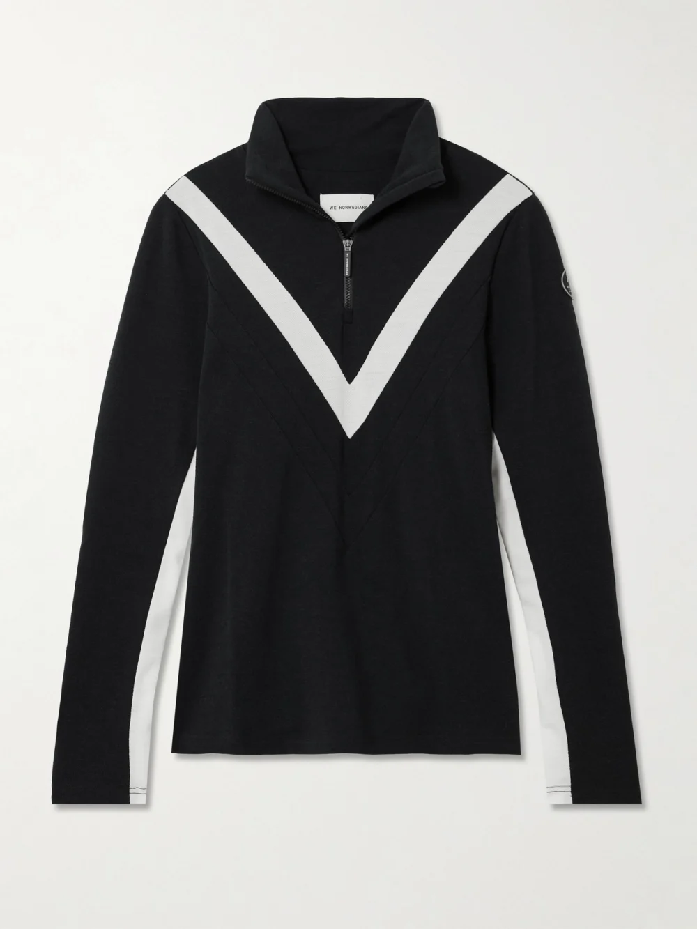 We Norwegians Voss Striped Merino Wool-blend Piqué Ski Top in black
