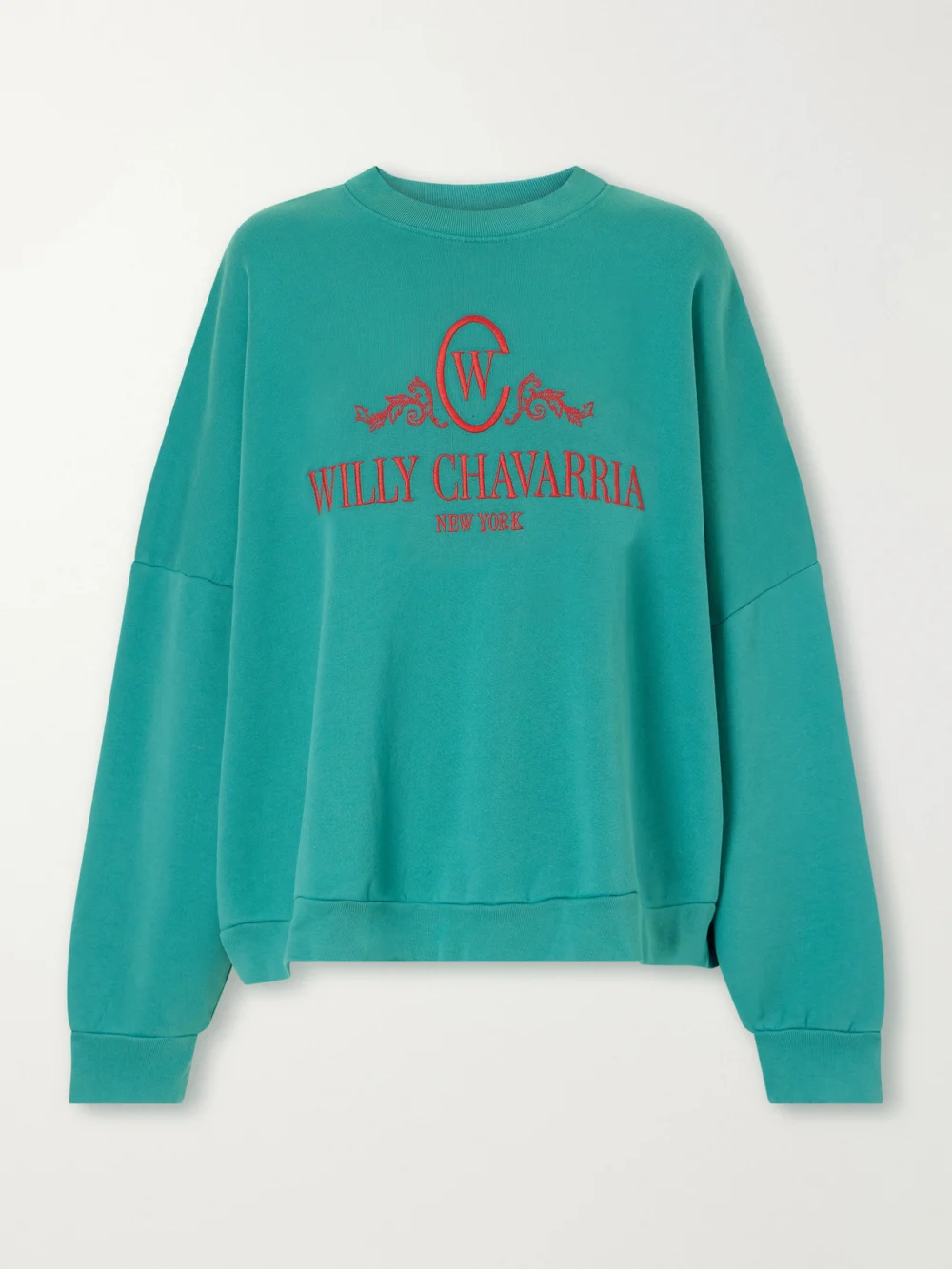 Willy Chavarria Chavantino Logo-embroidered Cotton-jersey Sweatshirt in turquoise