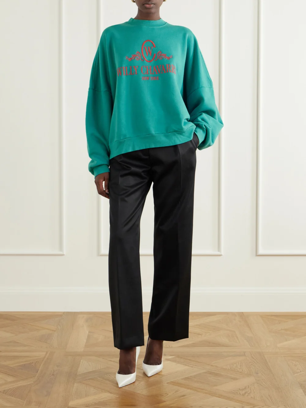 Willy Chavarria Chavantino Logo-embroidered Cotton-jersey Sweatshirt, worn by a model