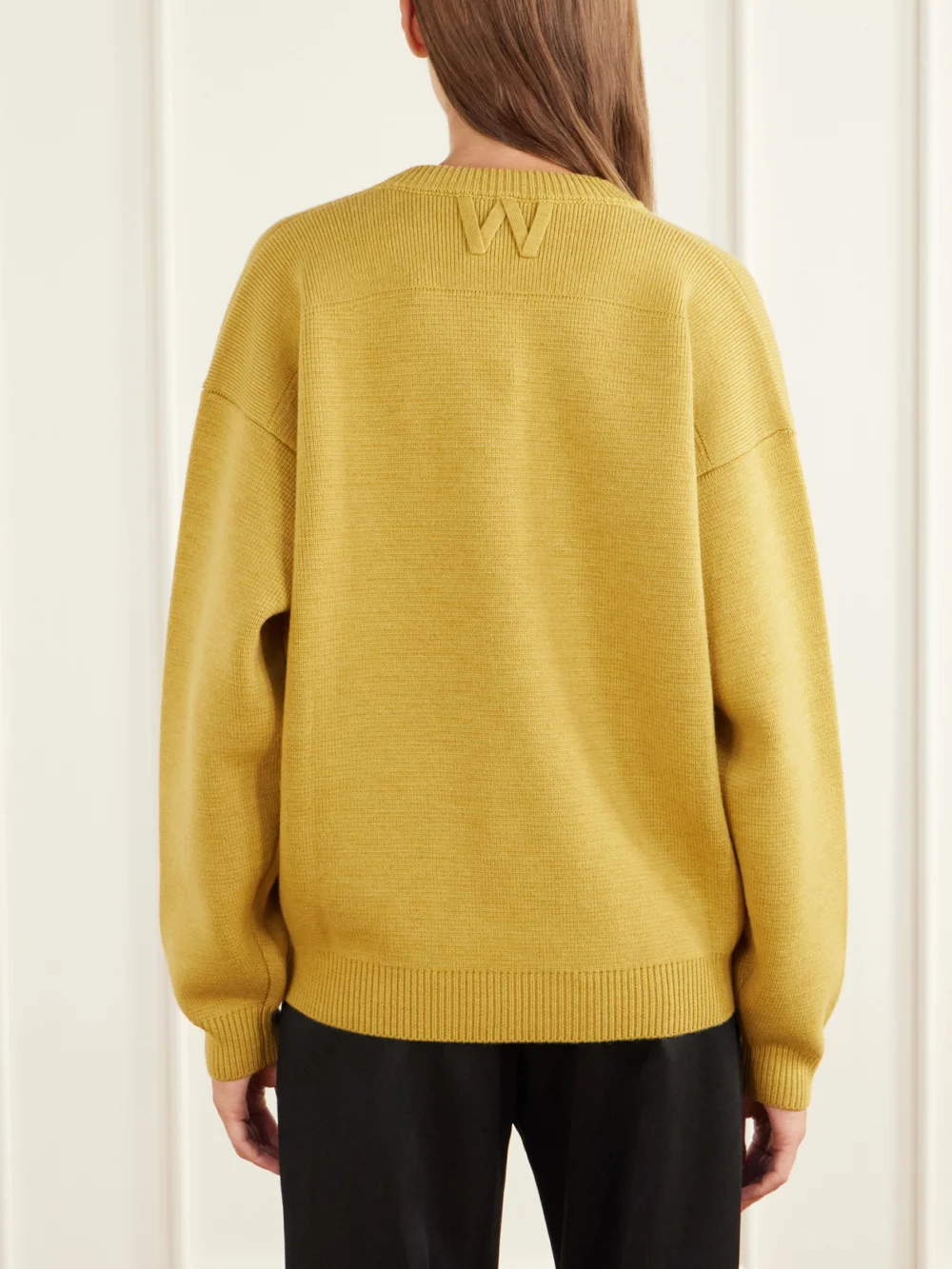 Back view of the Willy Chavarria Chavarria Logo-embroidered Rib-trimmed Wool Sweater