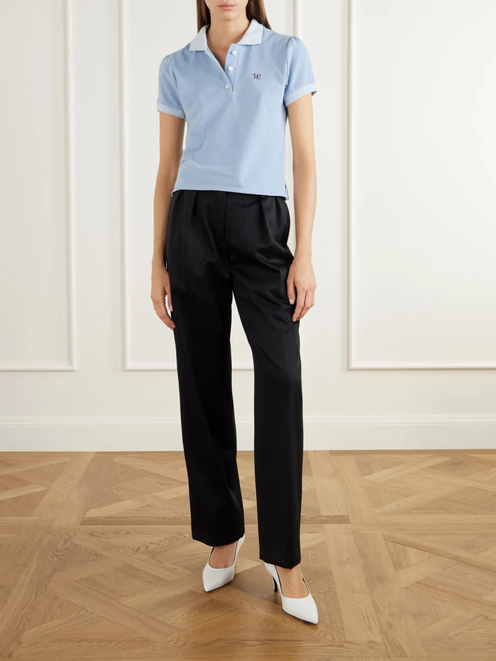 Willy Chavarria Chavela Logo-embroidered Cotton-piqué Polo Shirt, worn by a model