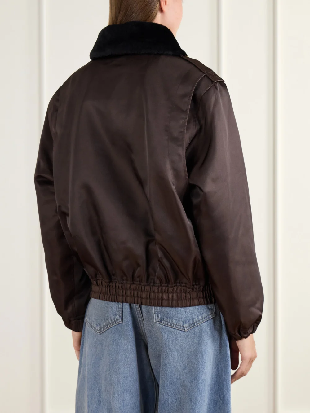 Back view of the Willy Chavarria Uniform Plush-trimmed Twill Bomber Jacket