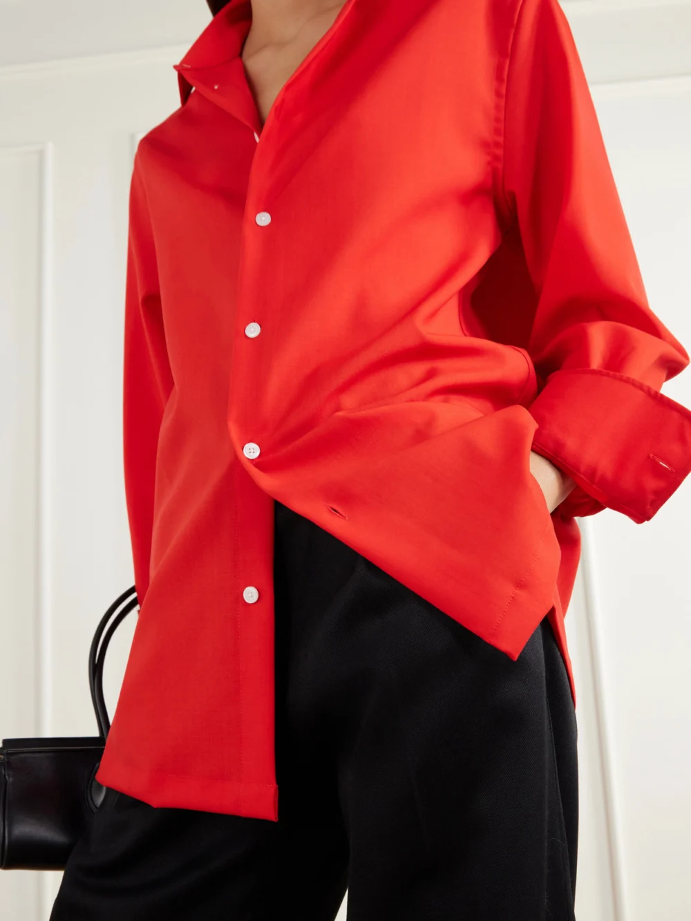 Close-up detail of the Willy Chavarria Wool-twill Shirt