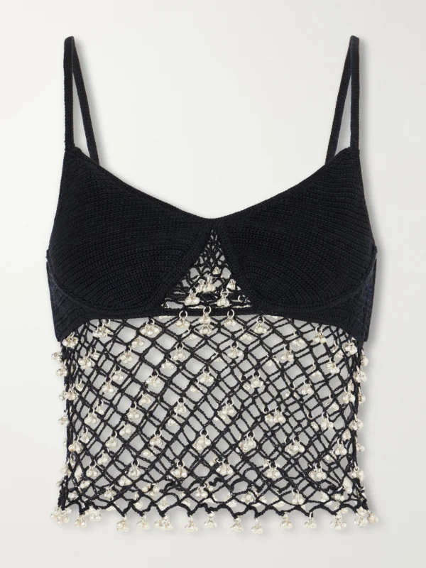 Yoshita 1967 Catherine Embellished Cotton Crochet-knit Top