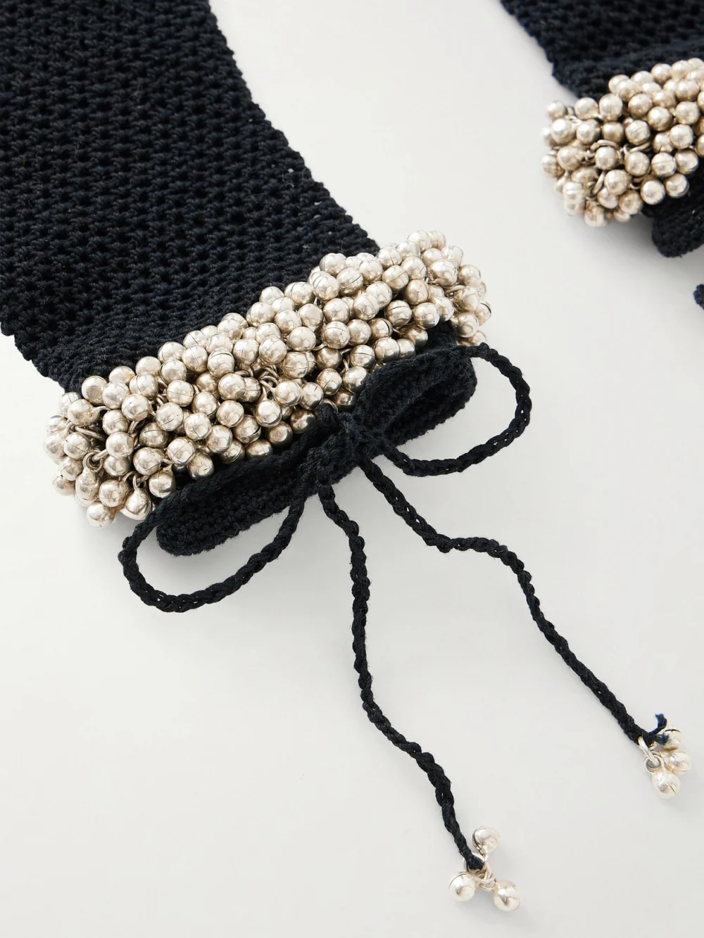 Close-up detail of the Yoshita 1967 Embellished Cotton Crochet-knit Gloves