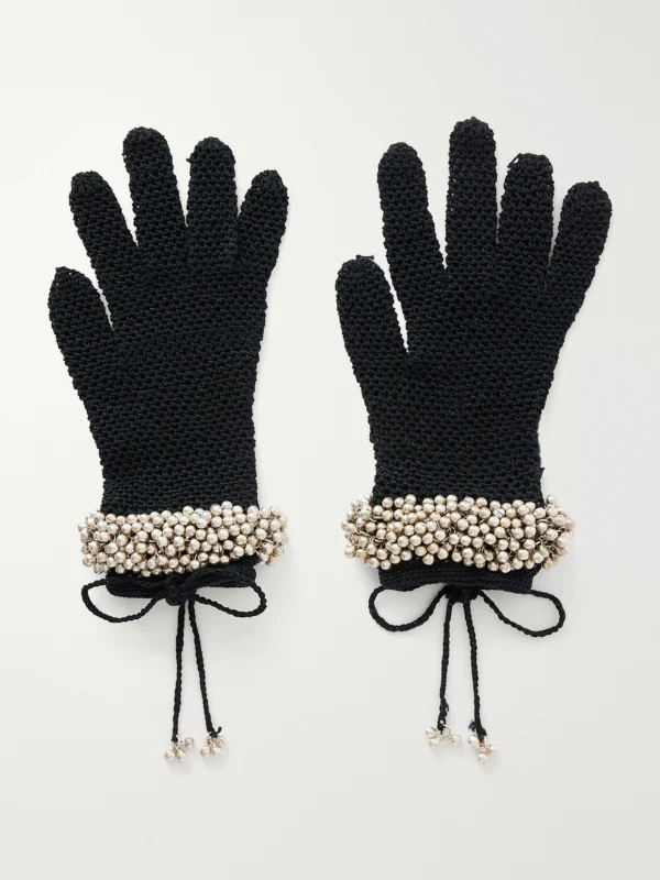 Yoshita 1967 Embellished Cotton Crochet-knit Gloves