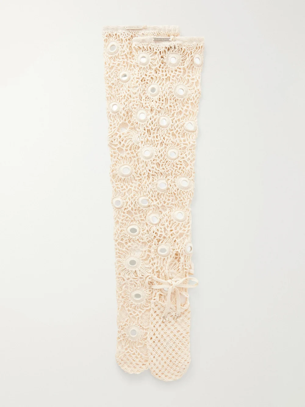 Yoshita 1967 Embellished Cotton Crochet-knit Stockings in cream
