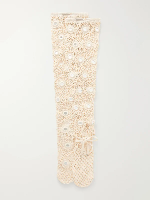 Yoshita 1967 Embellished Cotton Crochet-knit Stockings