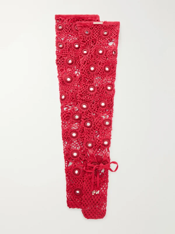 Yoshita 1967 Embellished Cotton Crochet-knit Stockings
