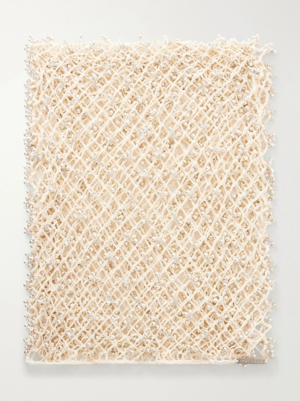 Yoshita 1967 Embellished Crocheted Cotton Scarf in cream