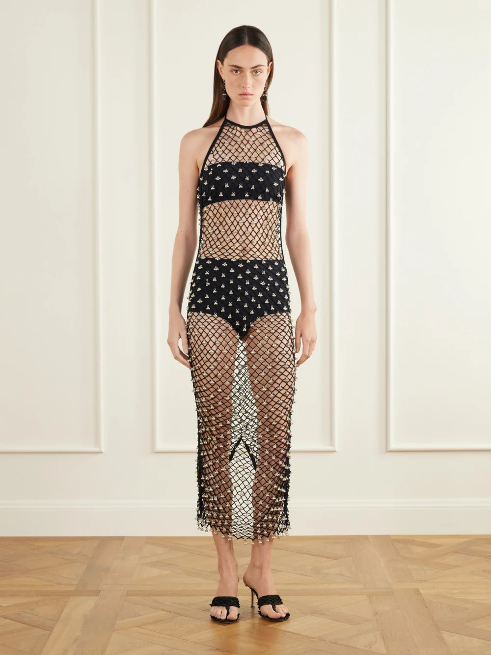 Yoshita 1967 Jhanjar Embellished Cotton Crochet-knit Halterneck Midi Dress, worn by a model