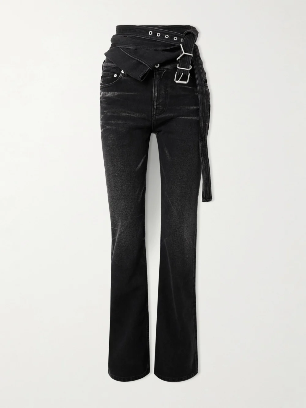 Y/Project Belted Bleached Low-rise Flared Jeans in black