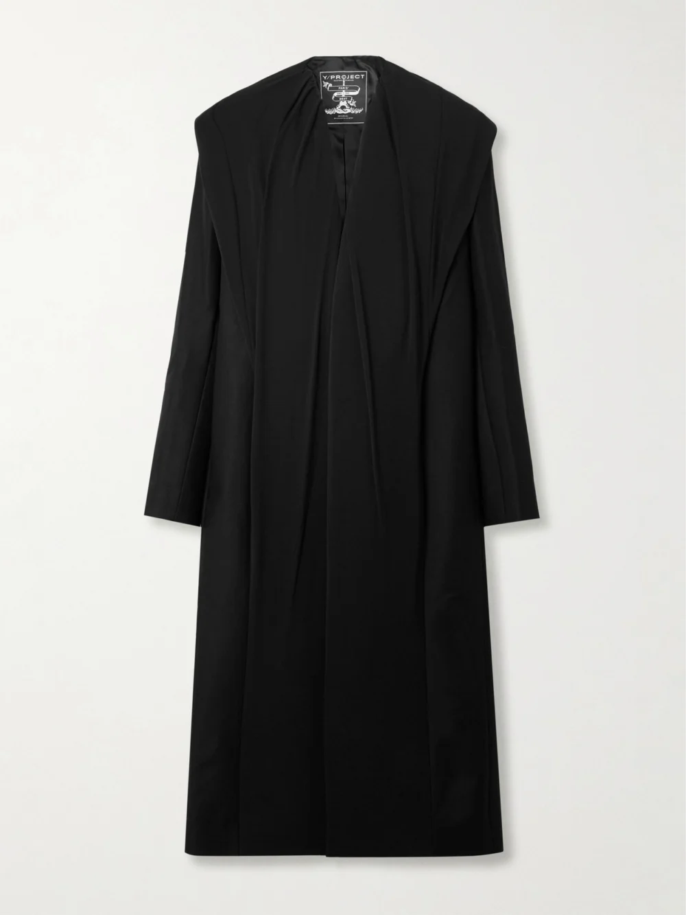 Y/Project Hooded Draped Cotton Coat in black