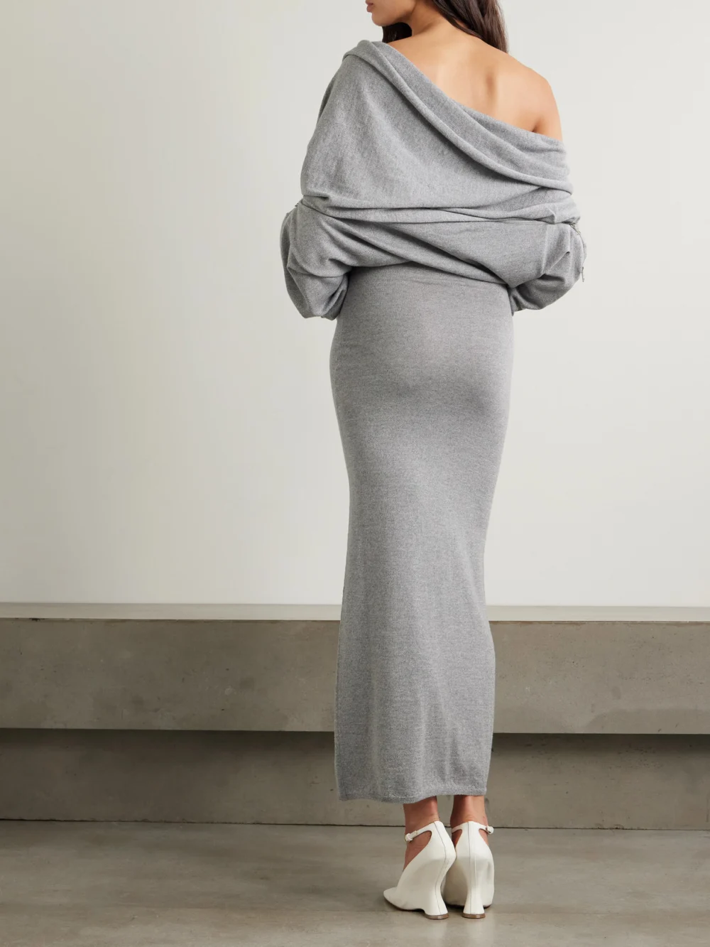 Back view of the Y/Project Hooded Zip-detailed Merino Wool Maxi Dress